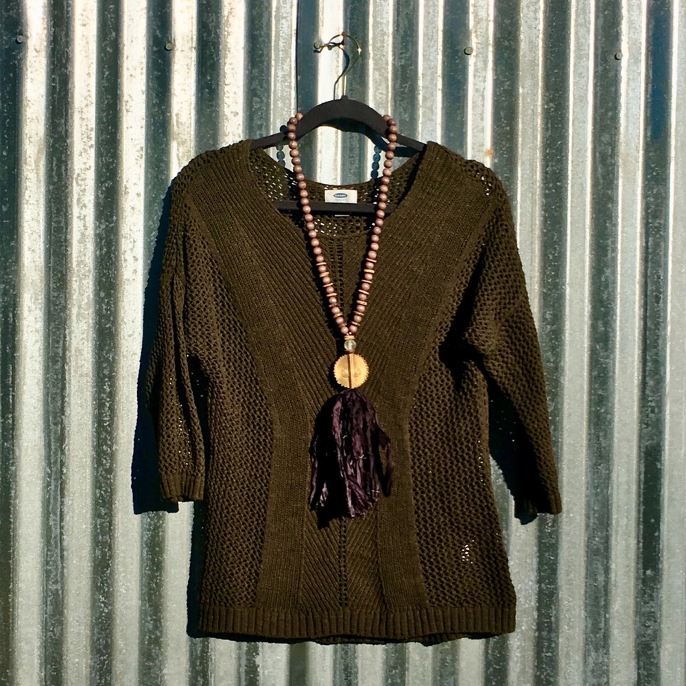 Crochet sheer sweater•medium•art green•NWOT